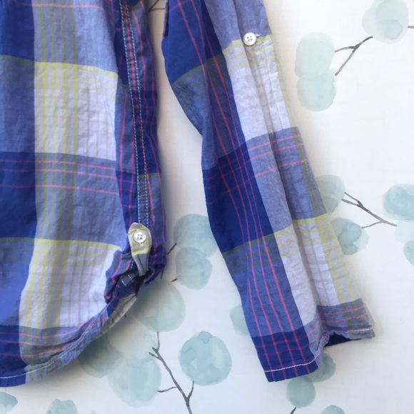 Op Girls Blue White Plaid Blouse Top with Buttons - Picture 3 of 7